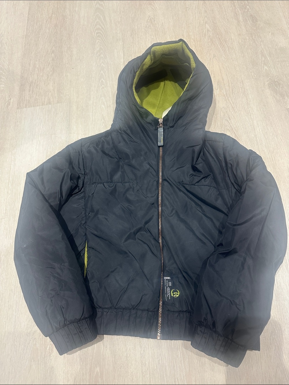 Diesel Black Puffer Jacket with Green Lining